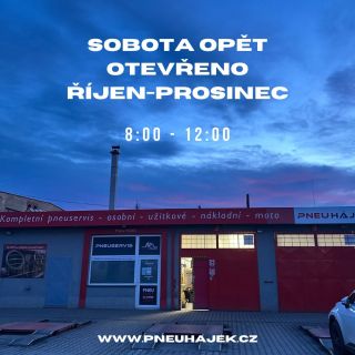 Zimní přezouvání🛞❄️je za dveřmi a právě proto budeme mít opět otevřeno v sobotu již od 4.10. do konce prosince 8-12hod....